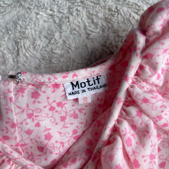 Vintage ruffle neck floral heart print blouse short puff sleeve pink pleated‎ S - Picture 4 of 17